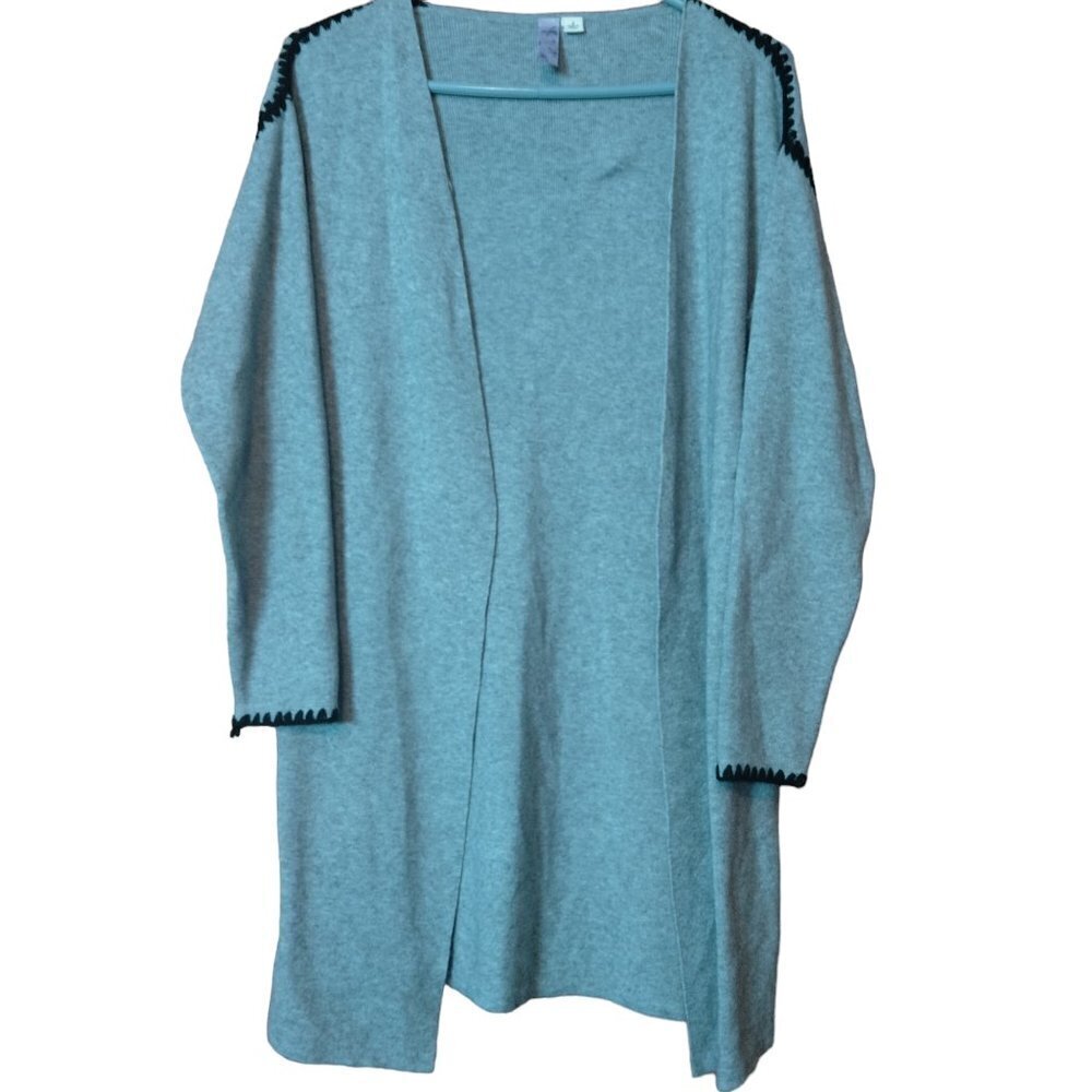 Anthropologie Alya Gray Embroidered Open Front Cardigan Sweater Size Large